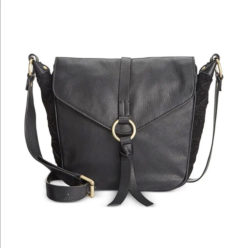 Nanette Lepore Aspen III Leather Suede Adjustable Crossbody Flap Hobo Handbag